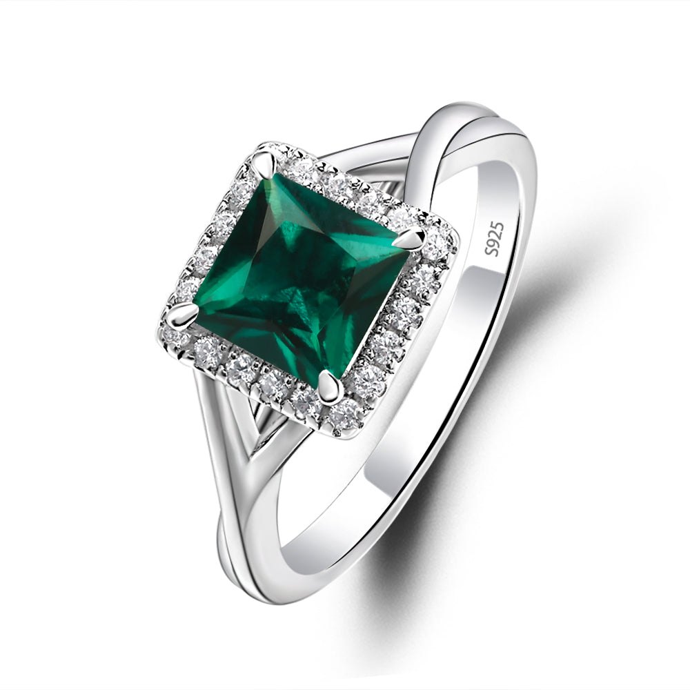 Emerald Split Shank Halo Engagement Rings - LUO Jewelry