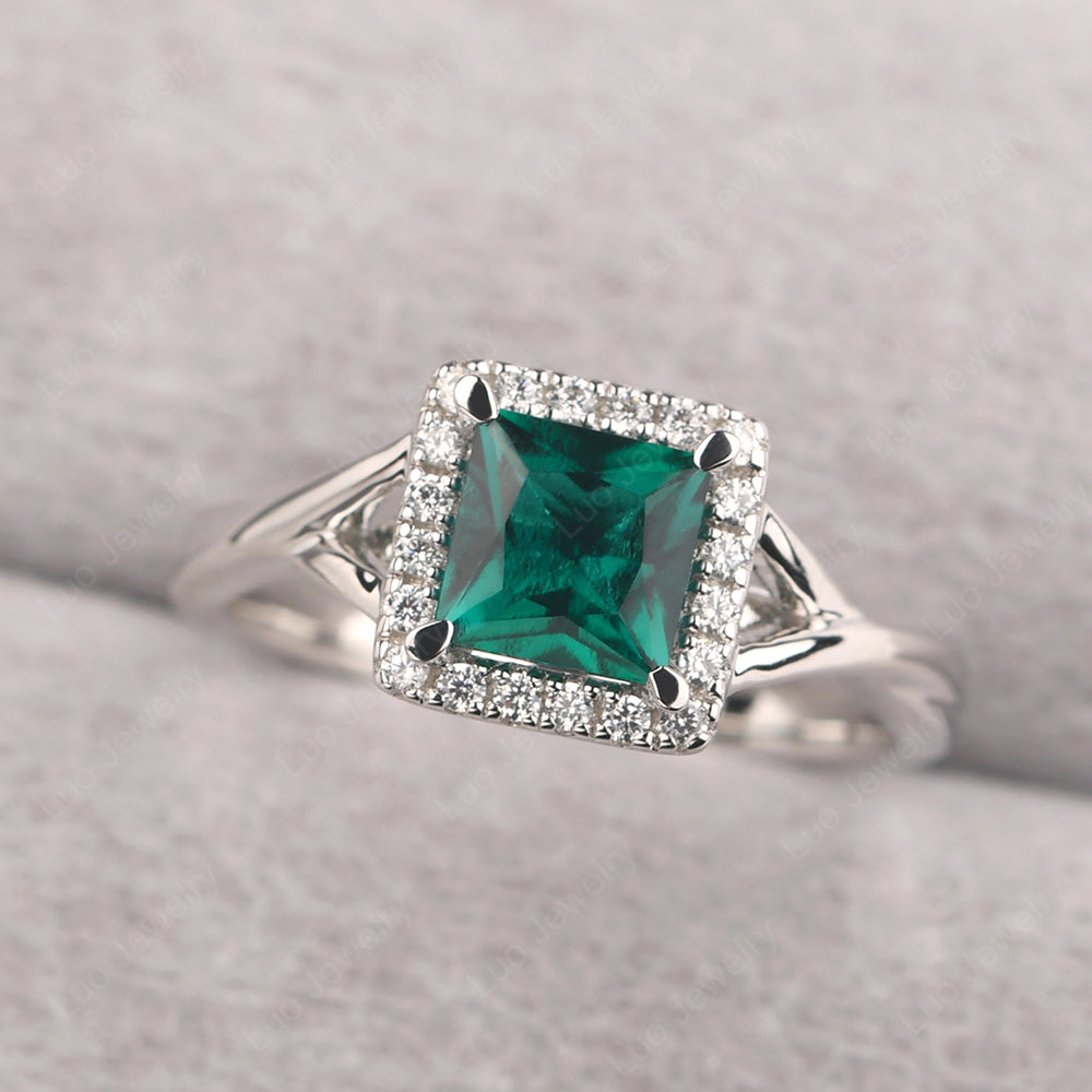 Emerald Split Shank Halo Engagement Rings - LUO Jewelry