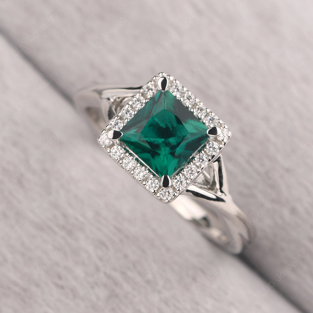 Emerald Split Shank Halo Engagement Rings - LUO Jewelry