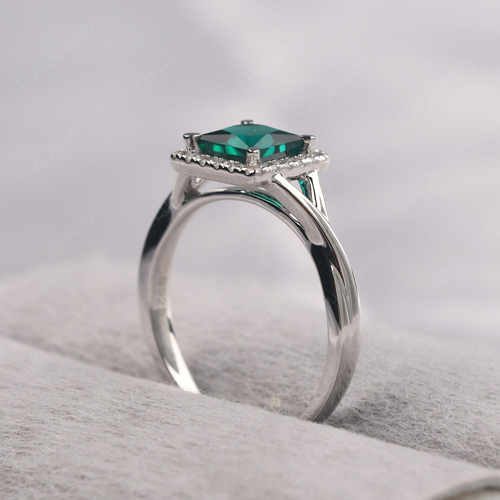 Emerald Split Shank Halo Engagement Rings - LUO Jewelry