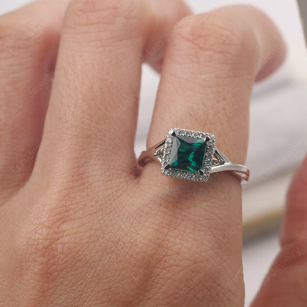 Emerald Split Shank Halo Engagement Rings - LUO Jewelry