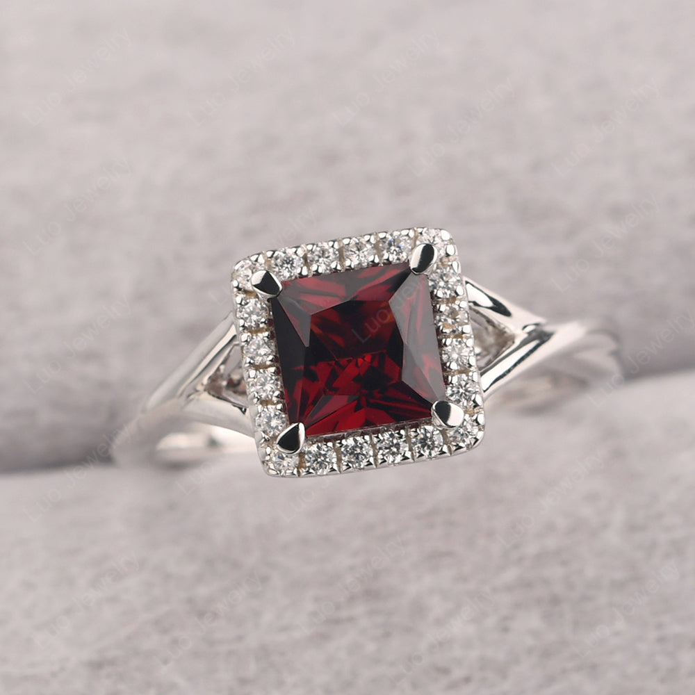 Garnet Split Shank Halo Engagement Rings - LUO Jewelry