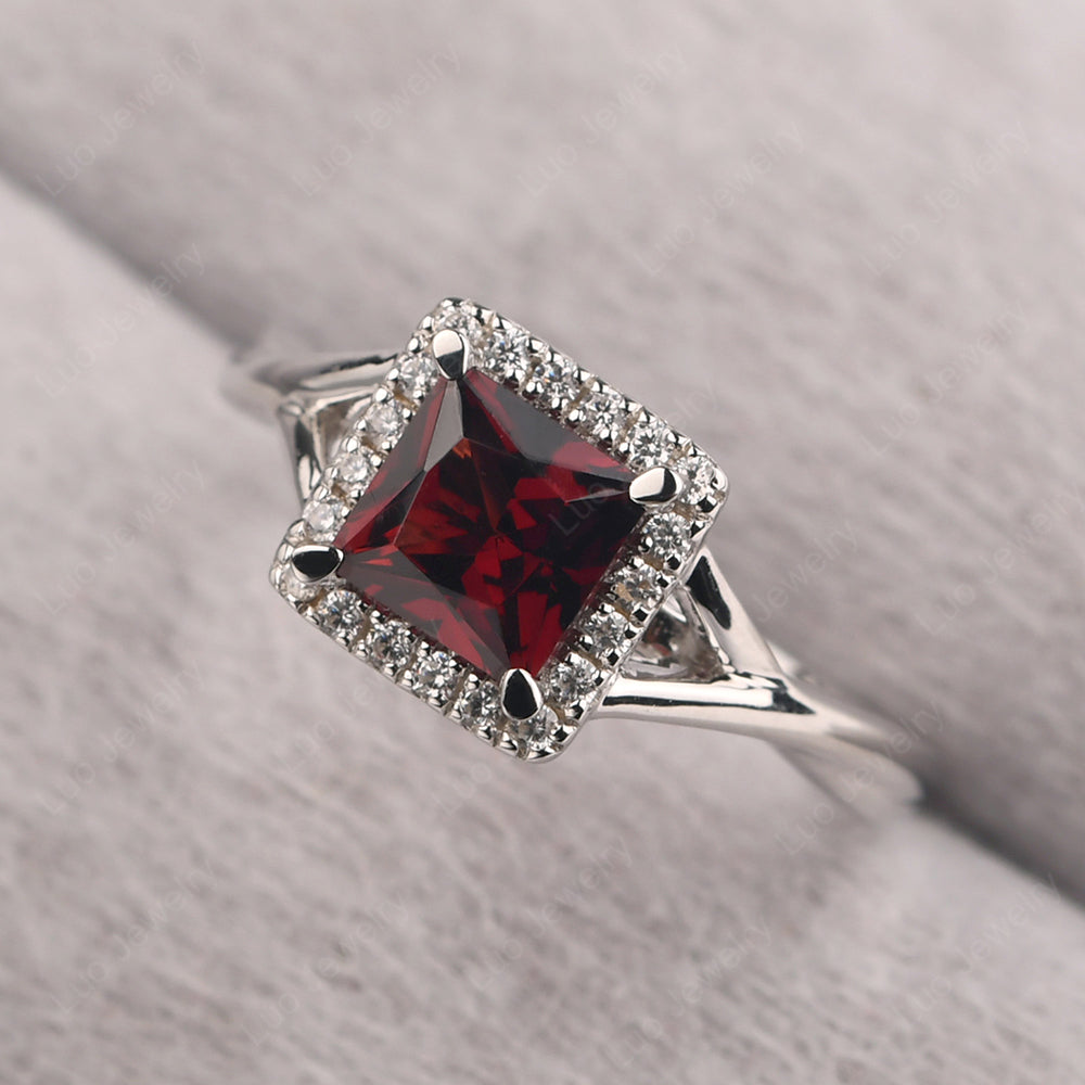 Garnet Split Shank Halo Engagement Rings - LUO Jewelry