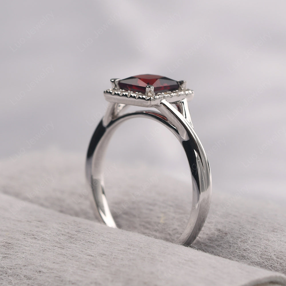 Garnet Split Shank Halo Engagement Rings - LUO Jewelry