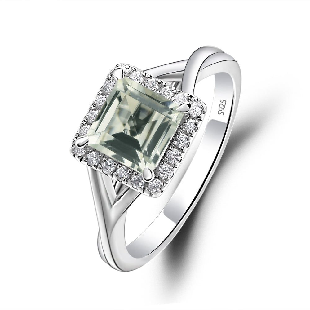 Green Amethyst Split Shank Halo Engagement Rings - LUO Jewelry