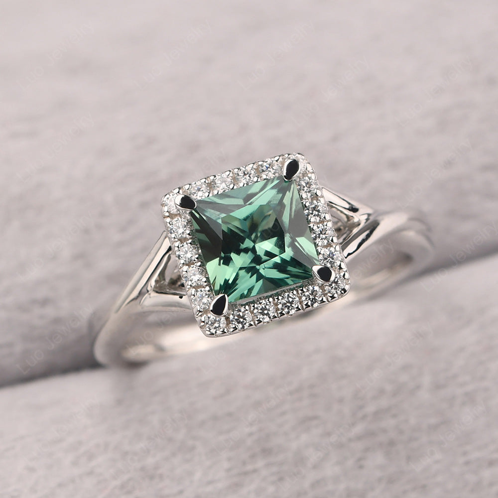 Green Sapphire Split Shank Halo Engagement Rings - LUO Jewelry