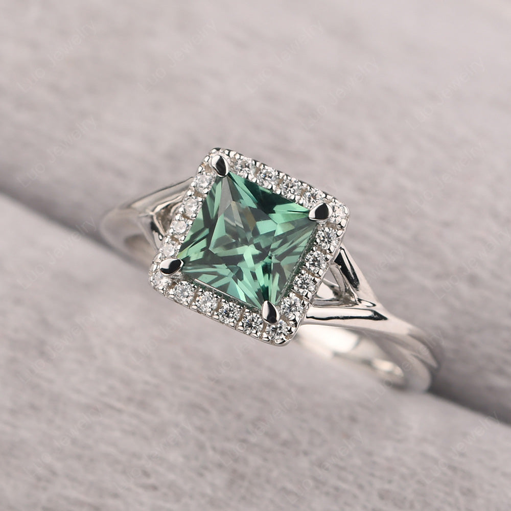 Green Sapphire Split Shank Halo Engagement Rings - LUO Jewelry