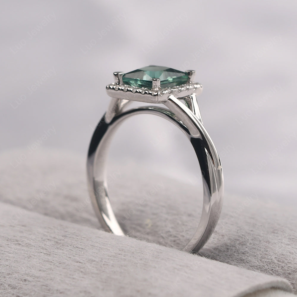 Green Sapphire Split Shank Halo Engagement Rings - LUO Jewelry