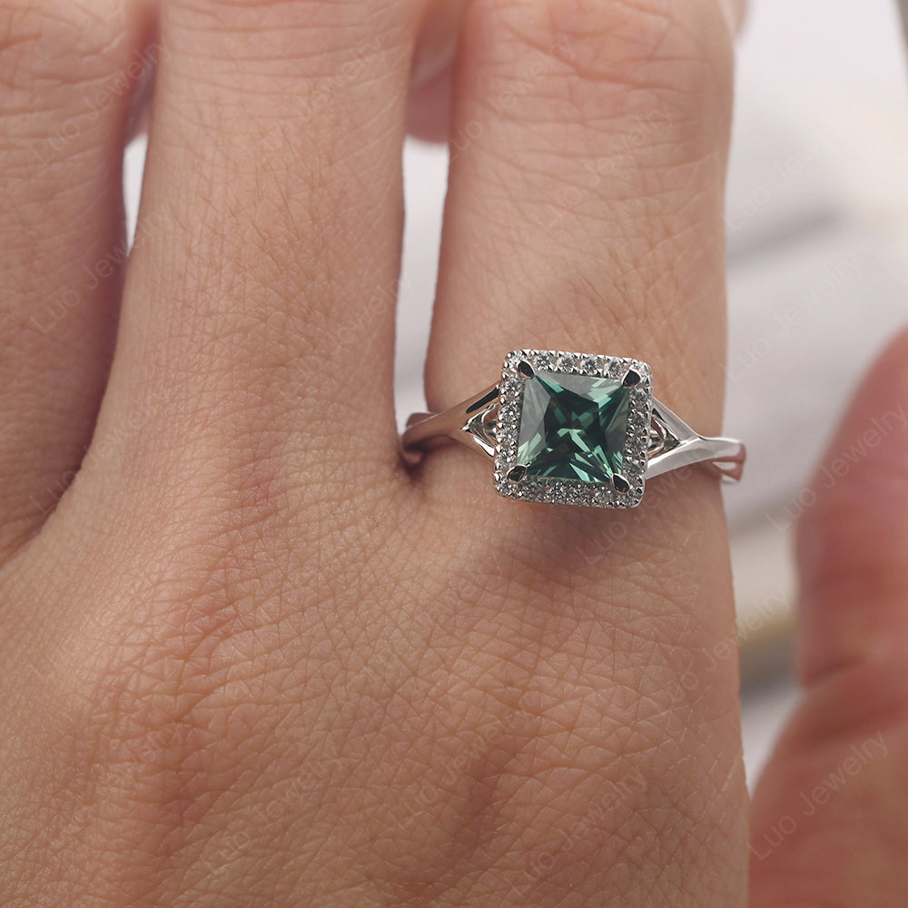 Green Sapphire Split Shank Halo Engagement Rings - LUO Jewelry