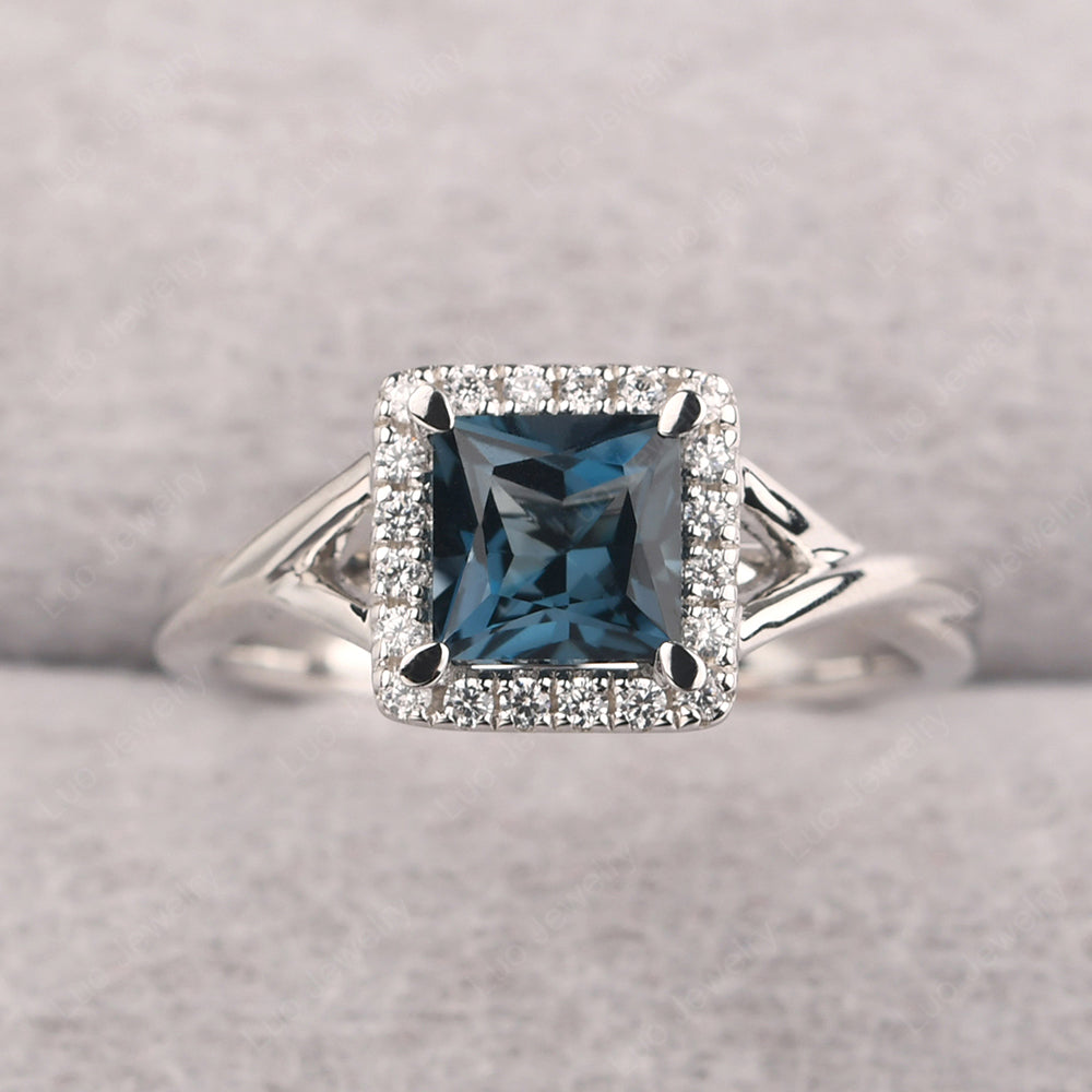 London Blue Topaz Split Shank Halo Engagement Rings - LUO Jewelry