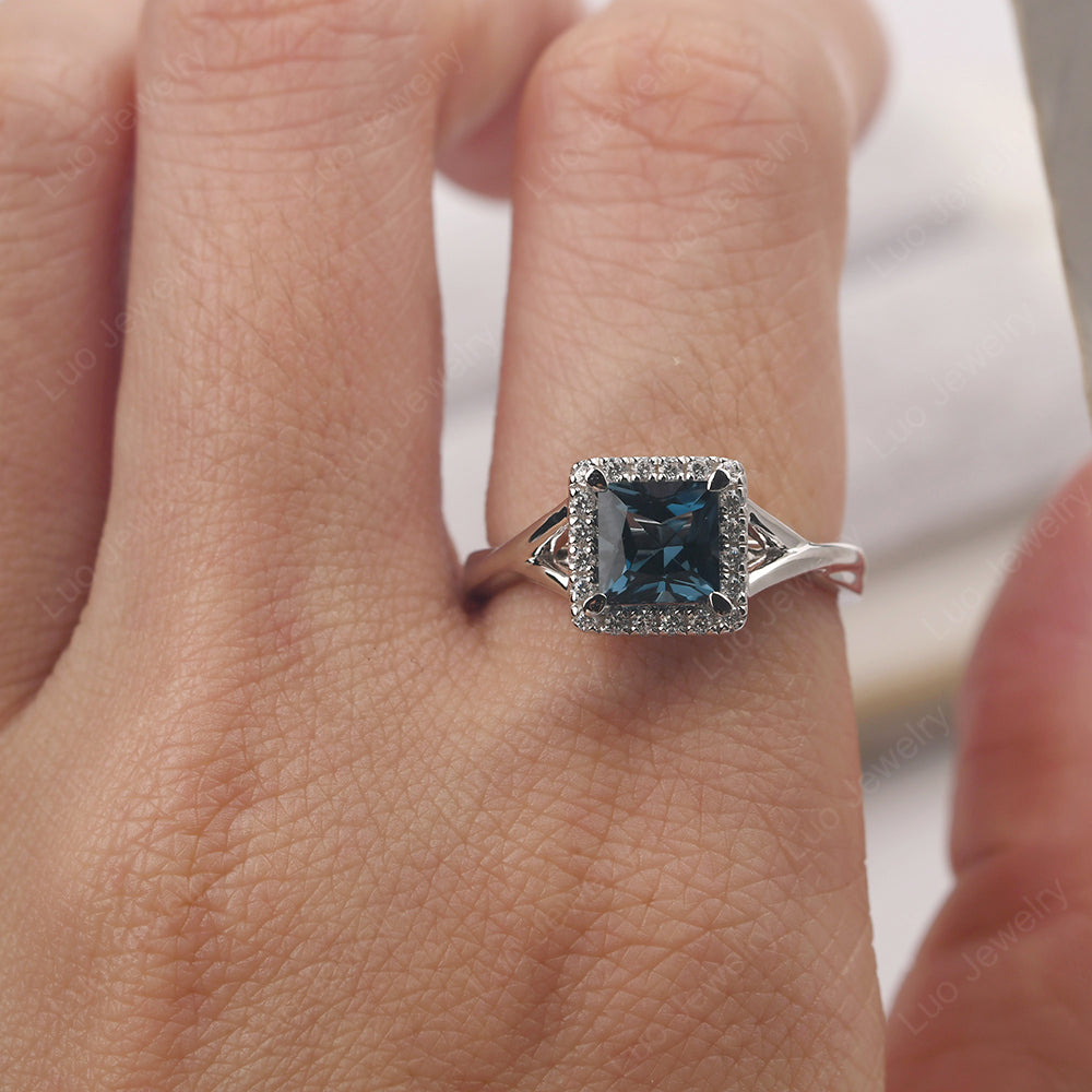 London Blue Topaz Split Shank Halo Engagement Rings - LUO Jewelry