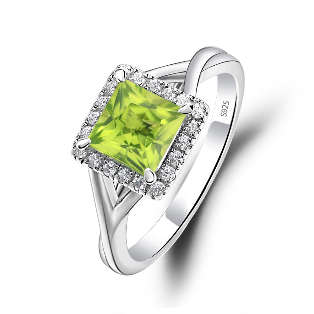 Peridot Split Shank Halo Engagement Rings - LUO Jewelry
