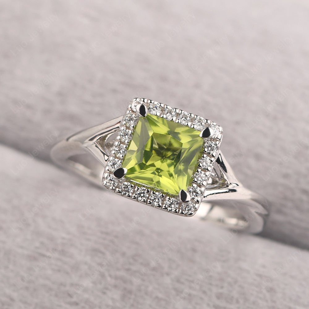 Peridot Split Shank Halo Engagement Rings - LUO Jewelry