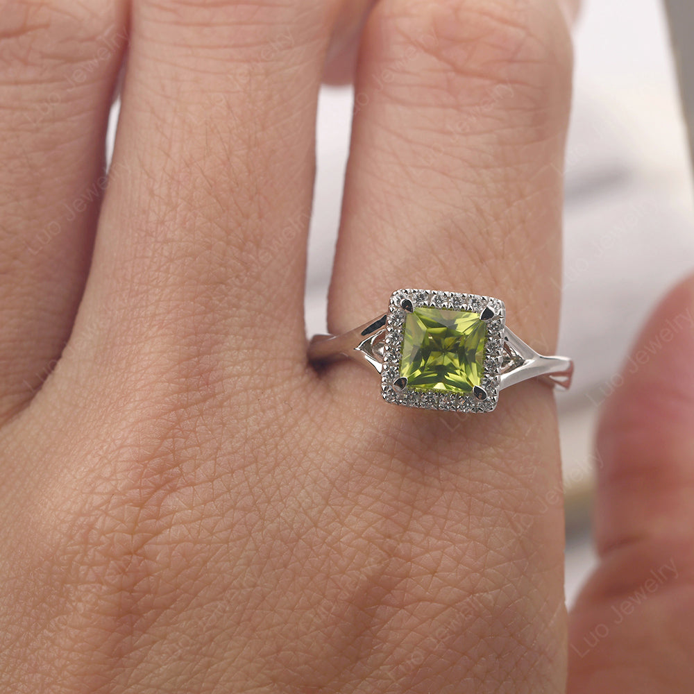 Peridot Split Shank Halo Engagement Rings - LUO Jewelry