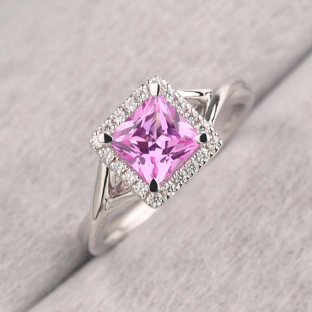 Pink Sapphire Split Shank Halo Engagement Rings - LUO Jewelry