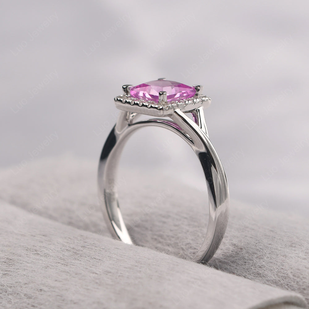 Pink Sapphire Split Shank Halo Engagement Rings - LUO Jewelry