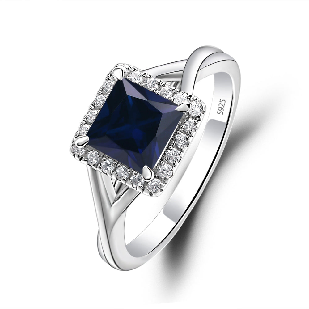 Sapphire Split Shank Halo Engagement Rings - LUO Jewelry