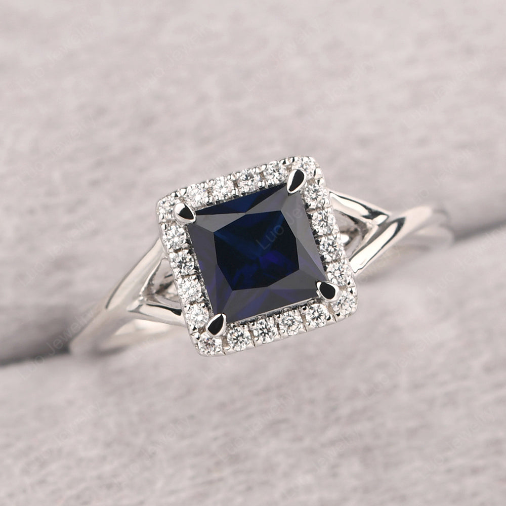 Sapphire Split Shank Halo Engagement Rings - LUO Jewelry