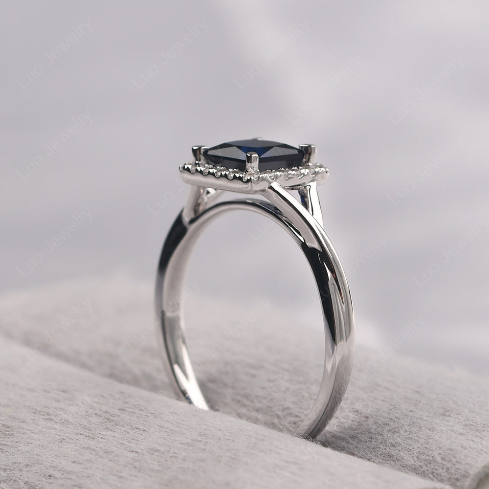 Sapphire Split Shank Halo Engagement Rings - LUO Jewelry