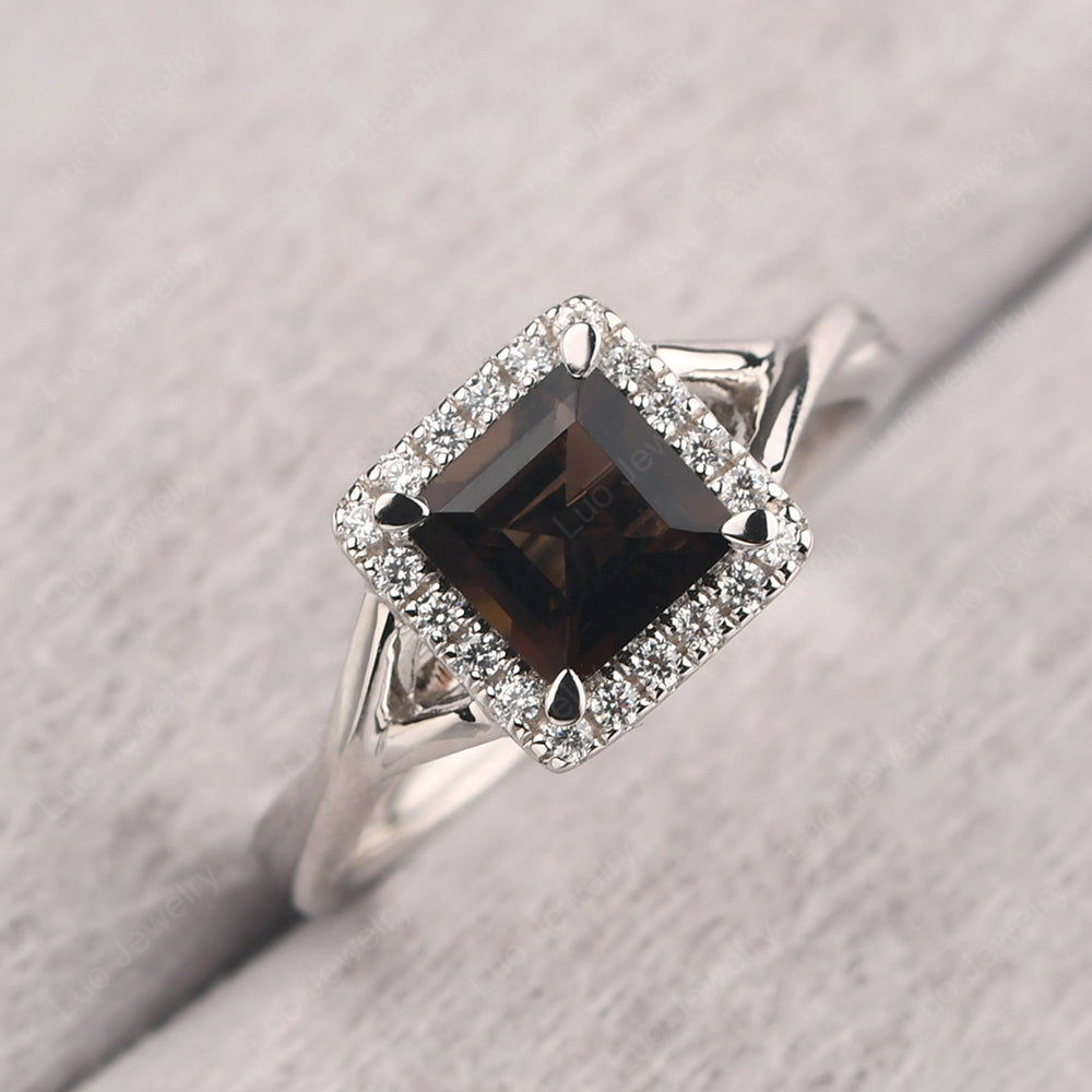 Smoky Quartz  Split Shank Halo Engagement Rings - LUO Jewelry