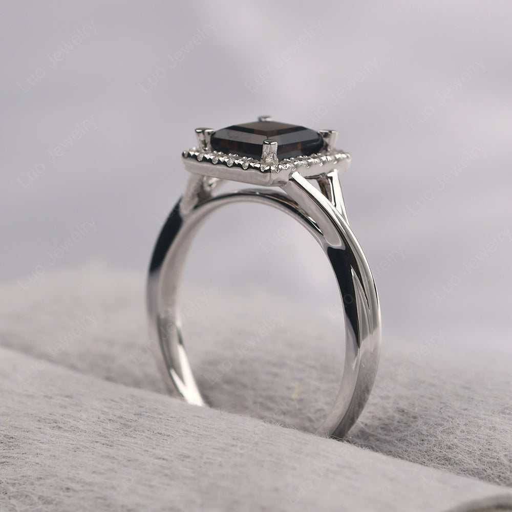 Smoky Quartz  Split Shank Halo Engagement Rings - LUO Jewelry
