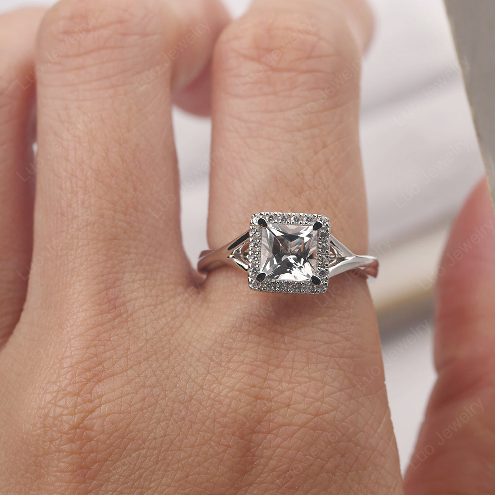 White Topaz Split Shank Halo Engagement Rings - LUO Jewelry