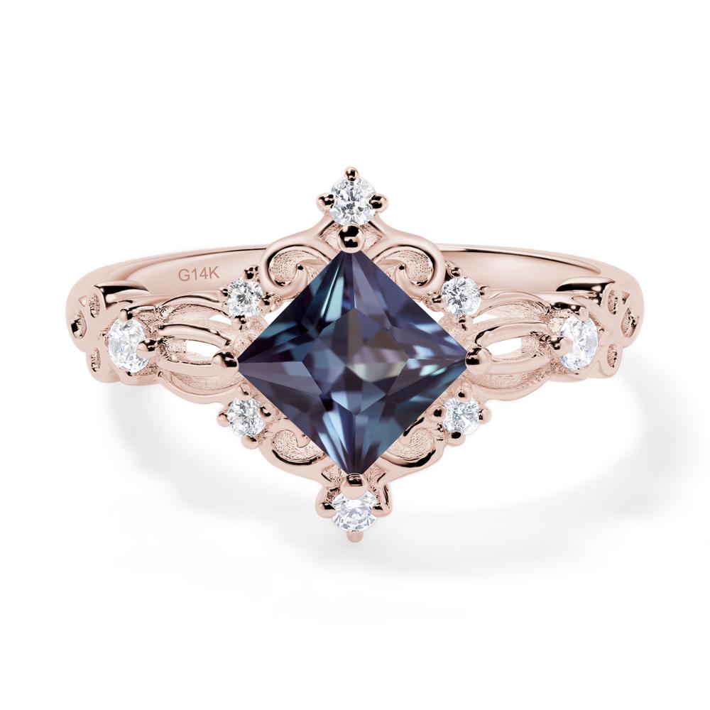 Princess Cut Art Deco Alexandrite Ring - LUO Jewelry #metal_14k rose gold