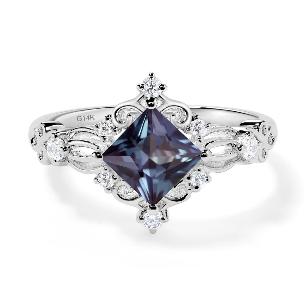 Princess Cut Art Deco Alexandrite Ring - LUO Jewelry #metal_14k white gold