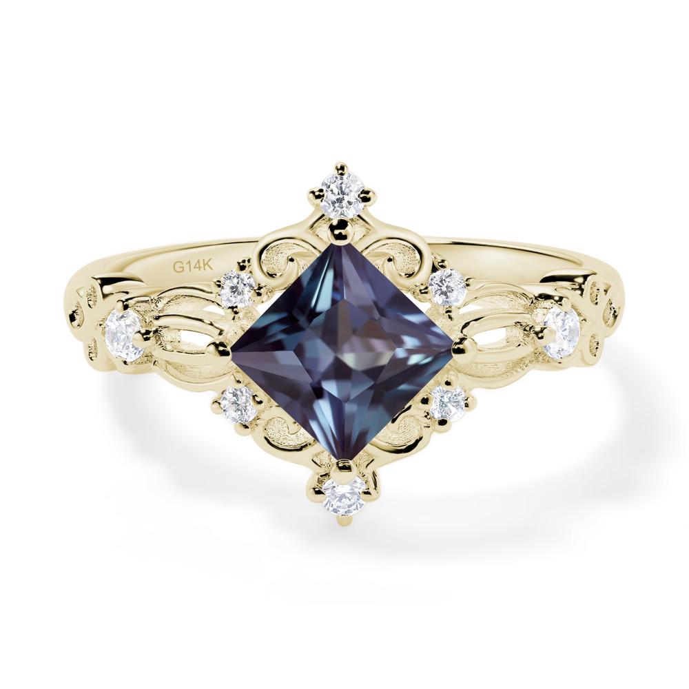 Princess Cut Art Deco Alexandrite Ring - LUO Jewelry #metal_14k yellow gold