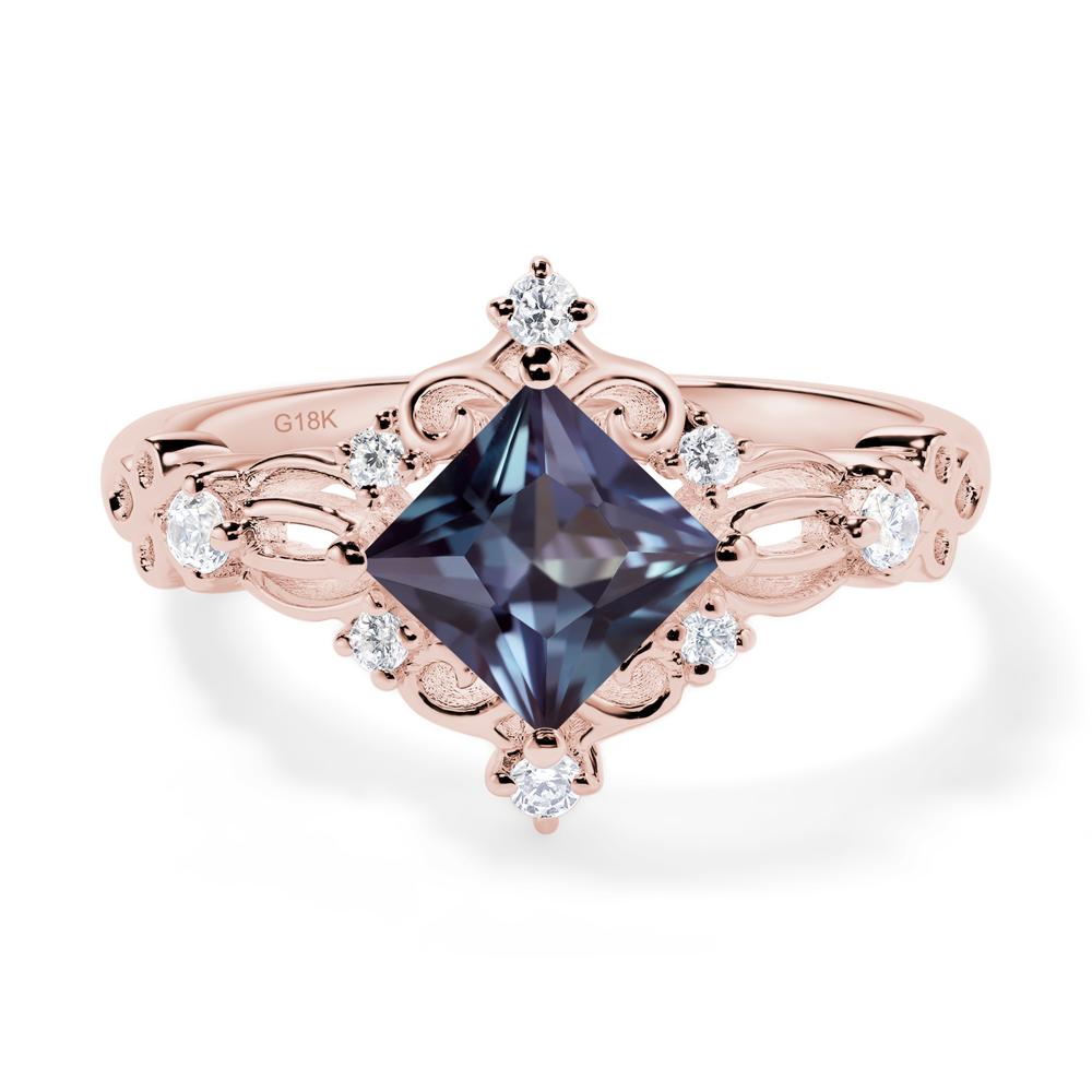 Princess Cut Art Deco Alexandrite Ring - LUO Jewelry #metal_18k rose gold