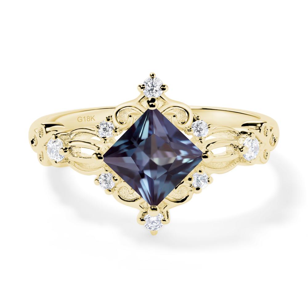 Princess Cut Art Deco Alexandrite Ring - LUO Jewelry #metal_18k yellow gold