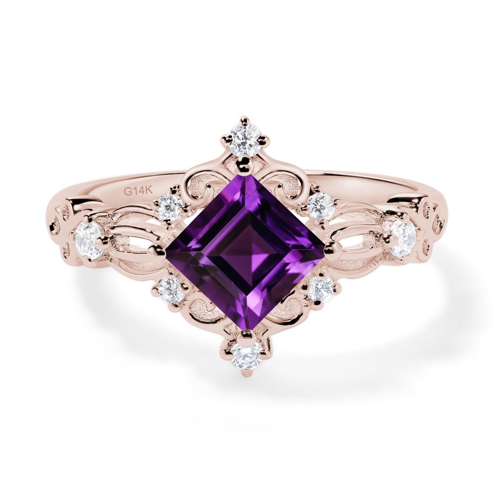 Square Cut Art Deco Amethyst Ring - LUO Jewelry #metal_14k rose gold