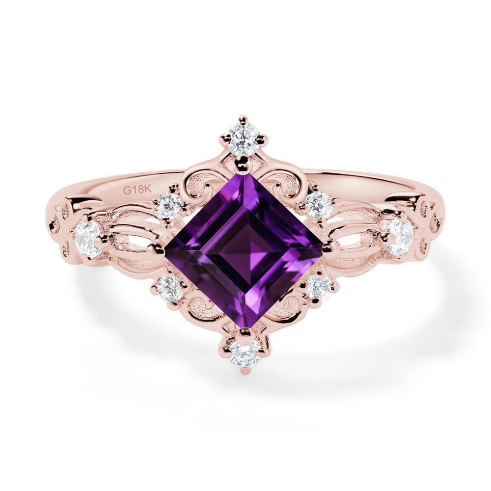 Square Cut Art Deco Amethyst Ring - LUO Jewelry #metal_18k rose gold