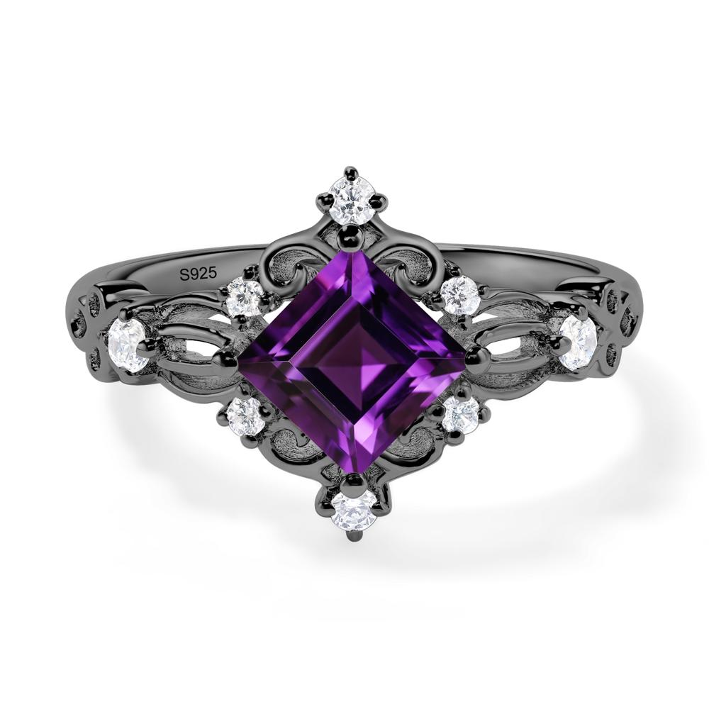 Square Cut Art Deco Amethyst Ring - LUO Jewelry #metal_black finish sterling silver