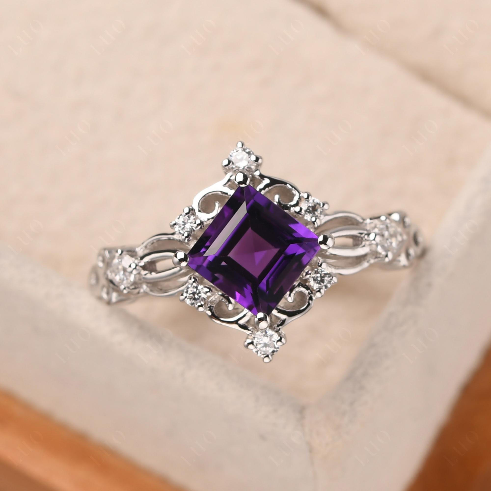 Square Cut Art Deco Amethyst Ring - LUO Jewelry