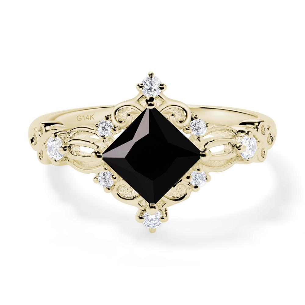 Princess Cut Art Deco Black Stone Ring - LUO Jewelry #metal_14k yellow gold