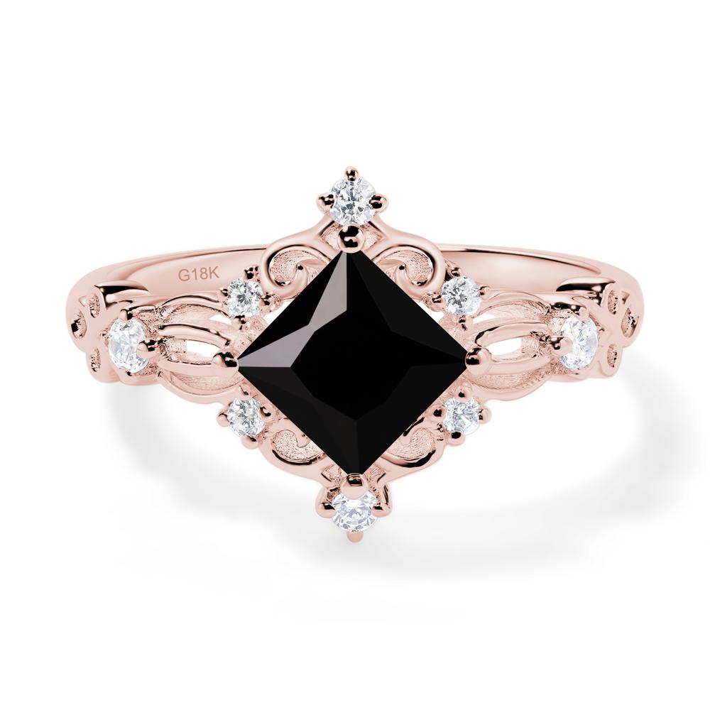 Princess Cut Art Deco Black Stone Ring - LUO Jewelry #metal_18k rose gold