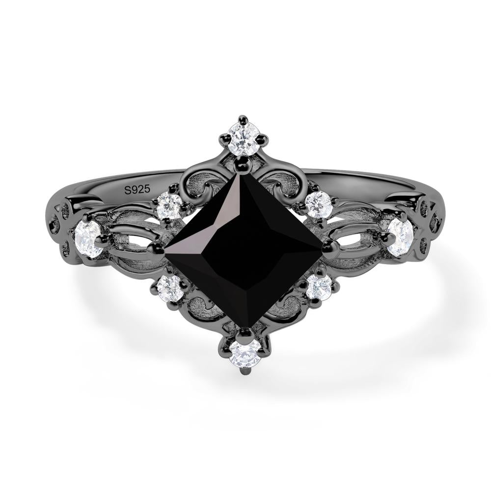 Princess Cut Art Deco Black Stone Ring - LUO Jewelry #metal_black finish sterling silver