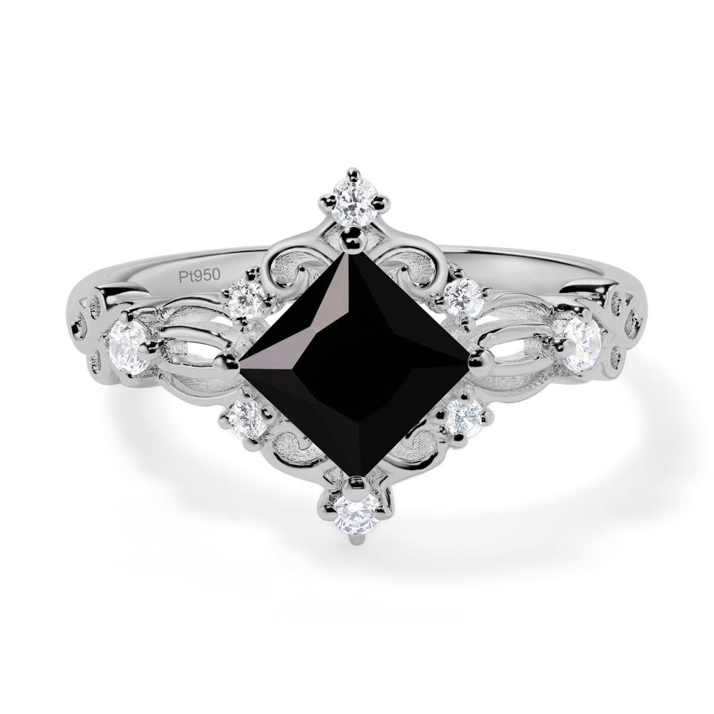 Princess Cut Art Deco Black Stone Ring - LUO Jewelry #metal_platinum