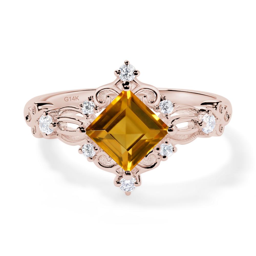 Square Cut Art Deco Citrine Ring - LUO Jewelry #metal_14k rose gold