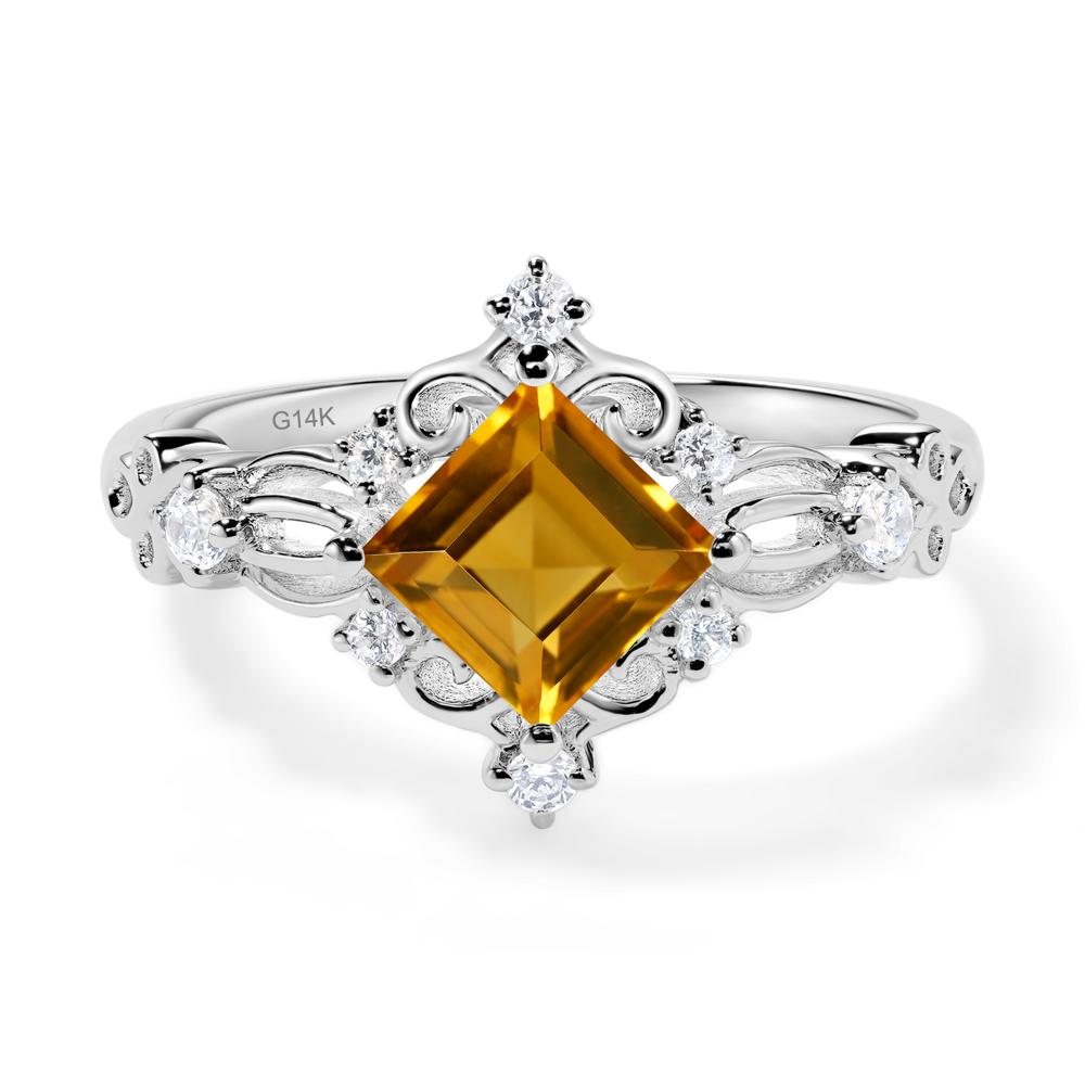 Square Cut Art Deco Citrine Ring - LUO Jewelry #metal_14k white gold