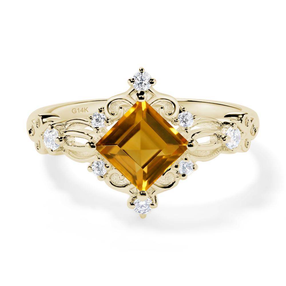 Square Cut Art Deco Citrine Ring - LUO Jewelry #metal_14k yellow gold