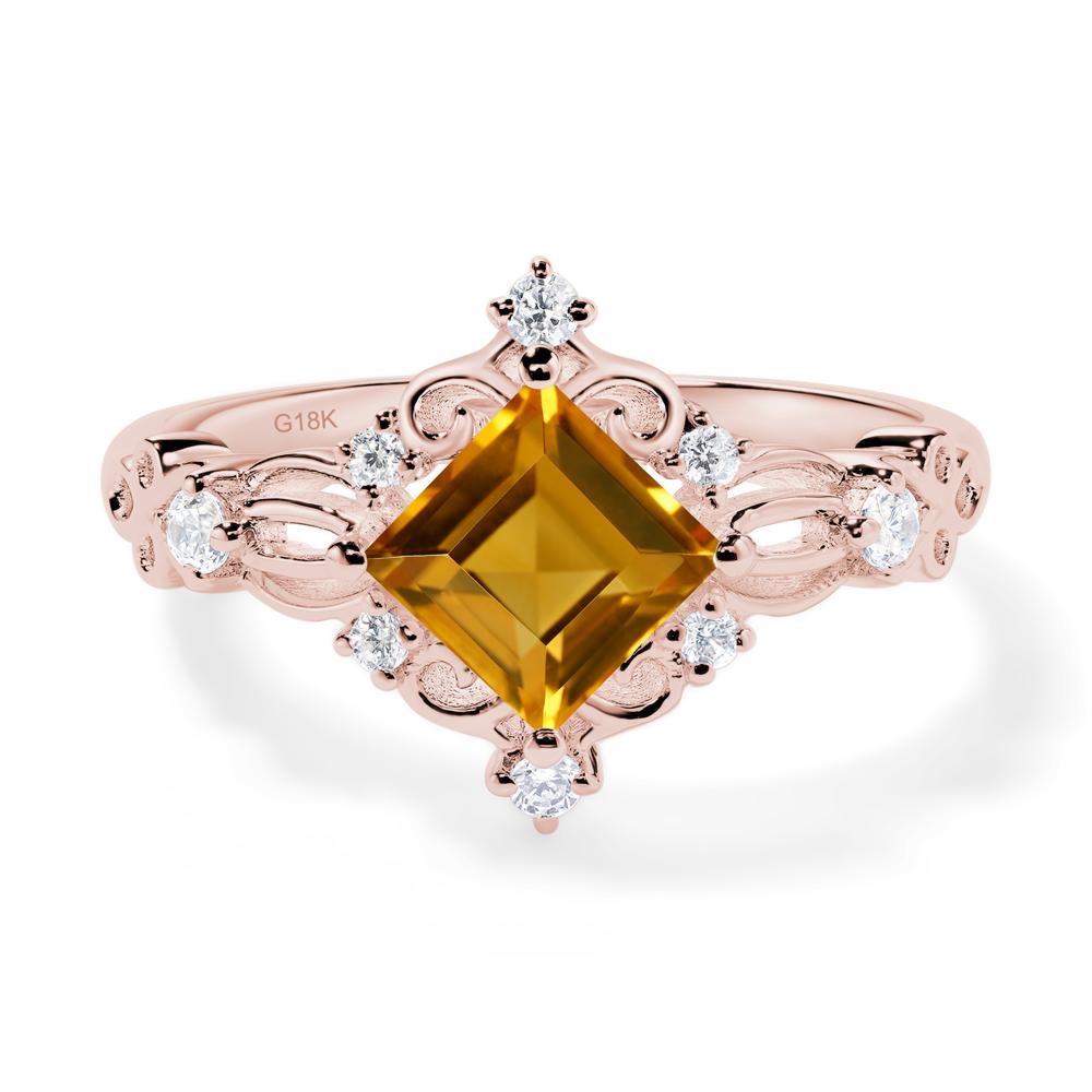 Square Cut Art Deco Citrine Ring - LUO Jewelry #metal_18k rose gold