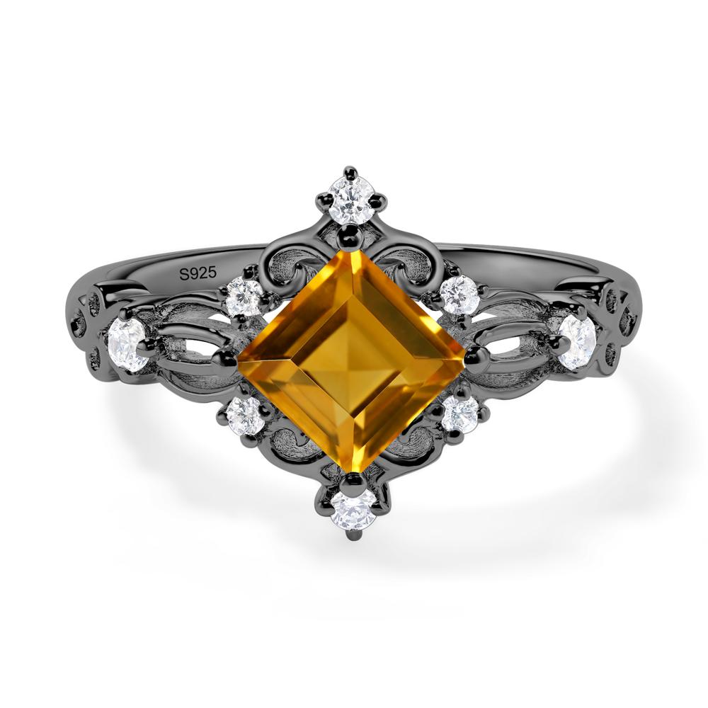 Square Cut Art Deco Citrine Ring - LUO Jewelry #metal_black finish sterling silver