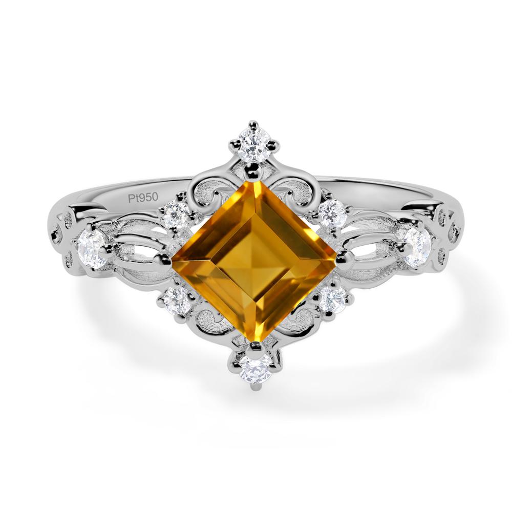 Square Cut Art Deco Citrine Ring - LUO Jewelry #metal_platinum
