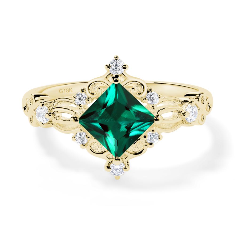 Princess Cut Art Deco Lab Grown Emerald Ring - LUO Jewelry #metal_18k yellow gold