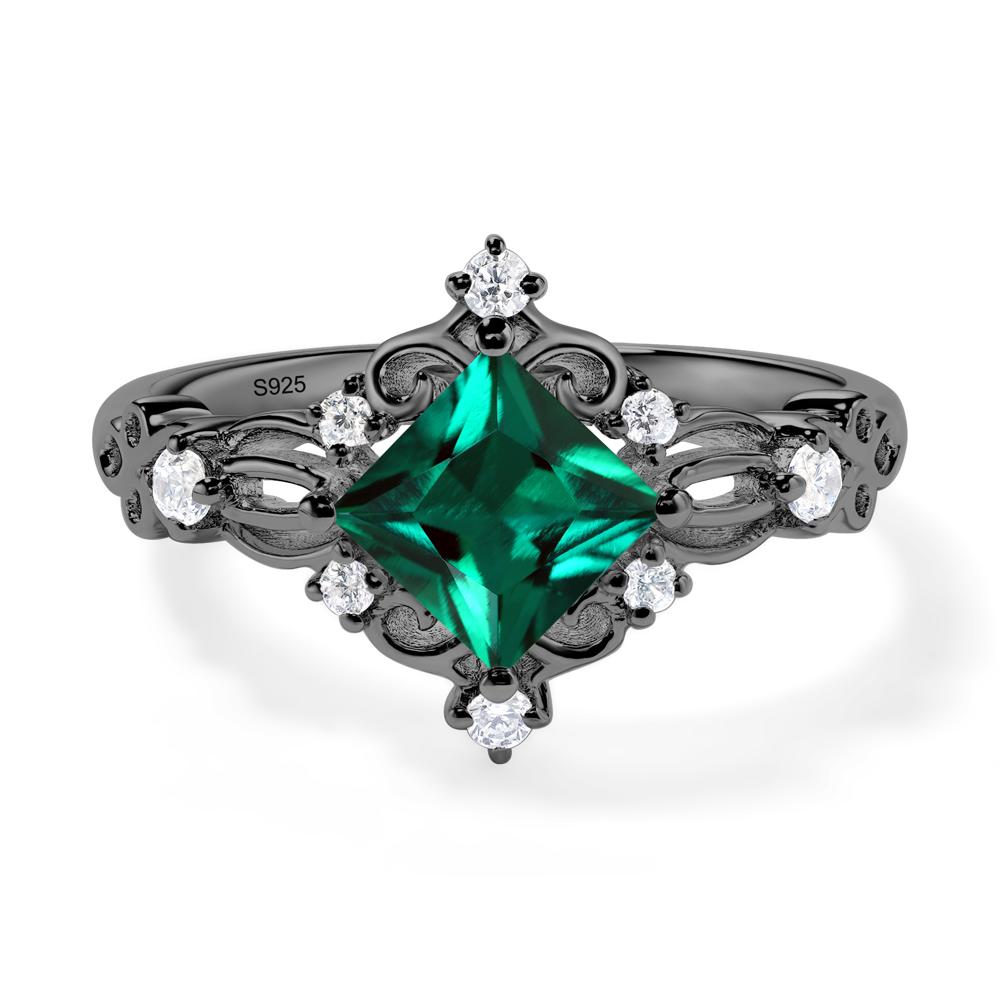 Princess Cut Art Deco Lab Grown Emerald Ring - LUO Jewelry #metal_black finish sterling silver