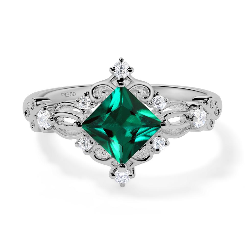 Princess Cut Art Deco Lab Grown Emerald Ring - LUO Jewelry #metal_platinum