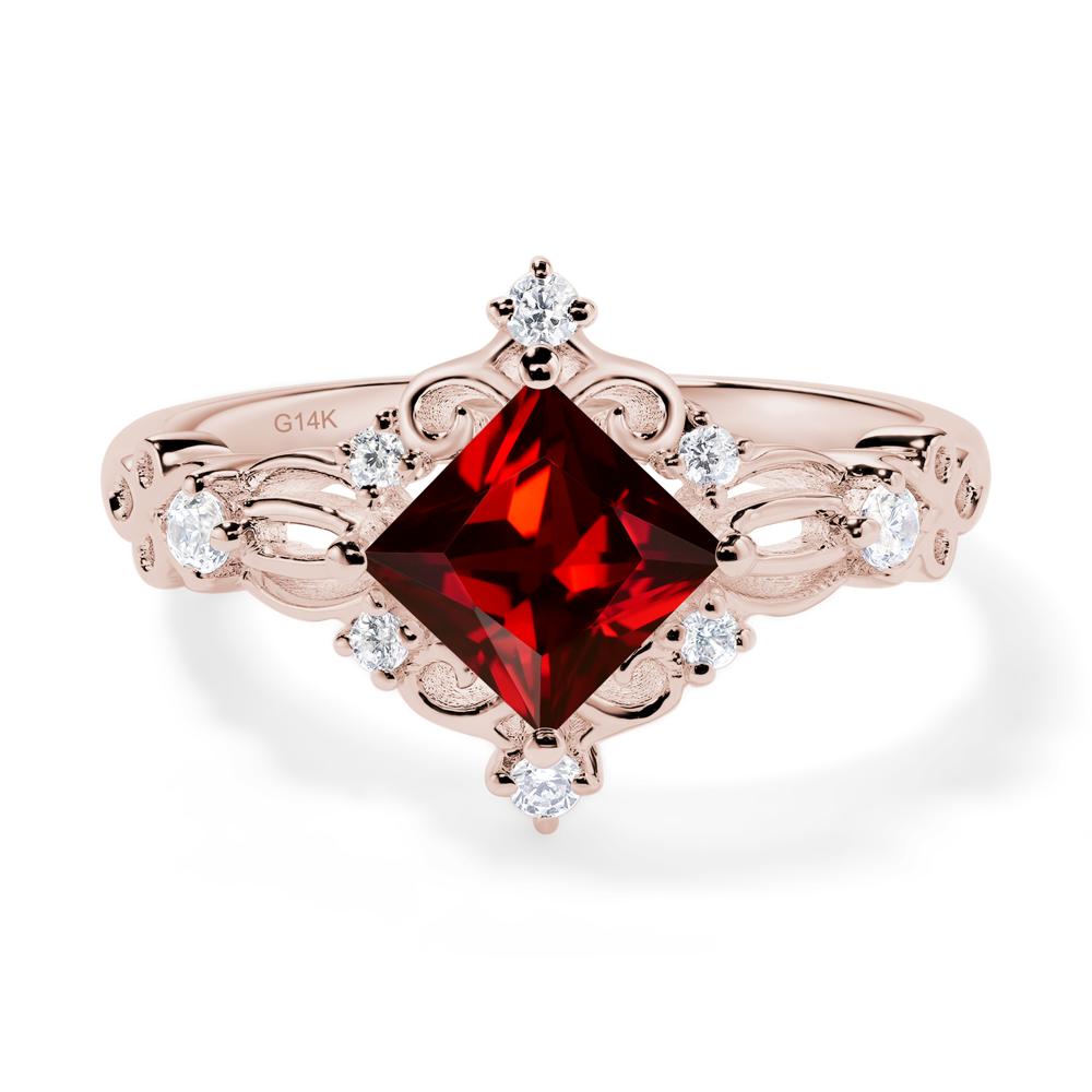 Princess Cut Art Deco Garnet Ring - LUO Jewelry #metal_14k rose gold