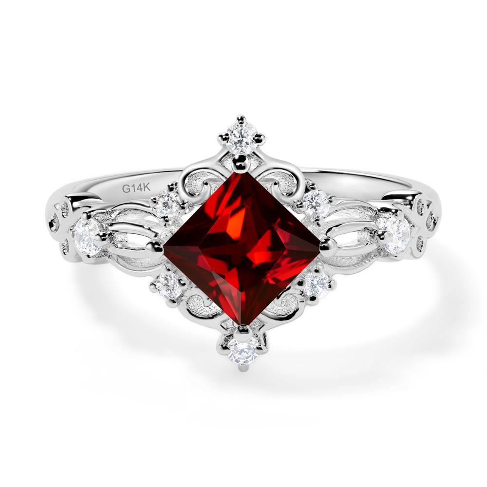 Princess Cut Art Deco Garnet Ring - LUO Jewelry #metal_14k white gold